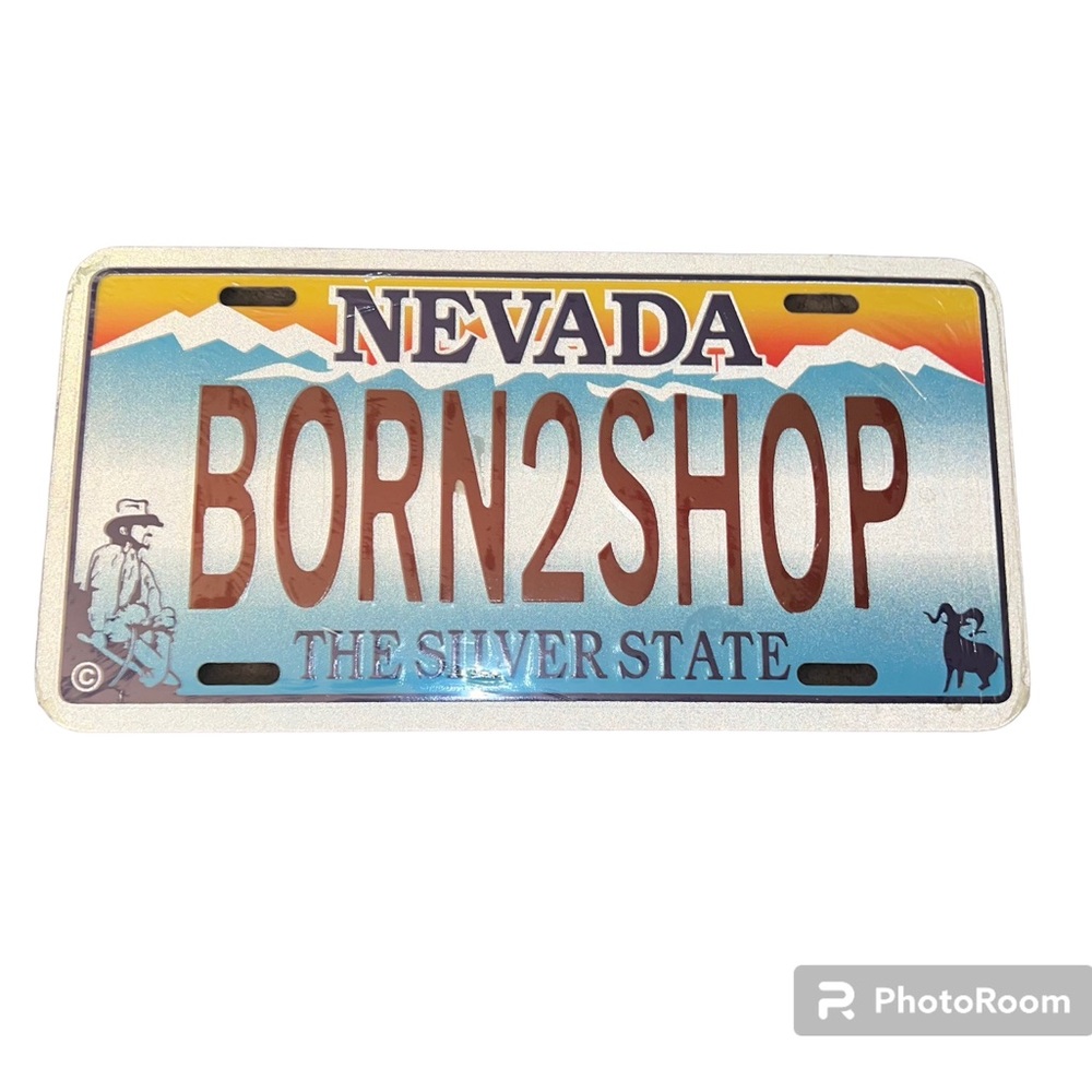 NEVADA VANITY AUTO LICENSE PLATE " BORN 2 SHOP" BORN TO SHOP SHOPPING